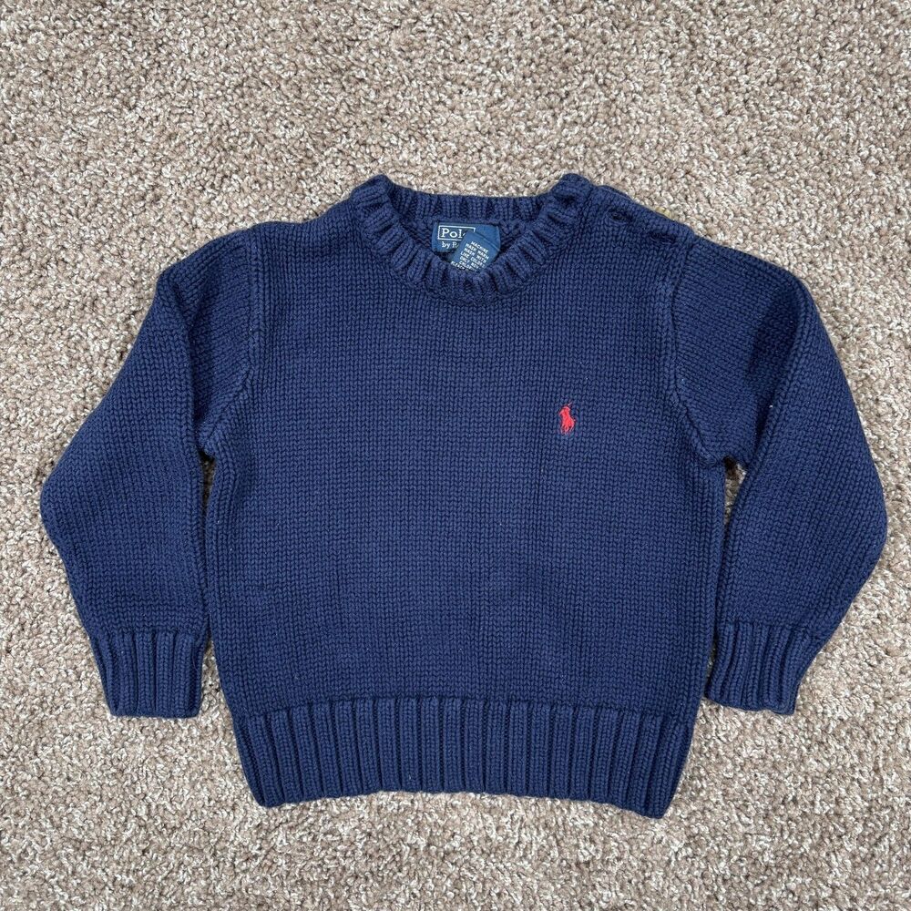 Polo Ralph Lauren Sweater Kids 4 Blue 100% Cotton Knit Crewneck Logo Pullover